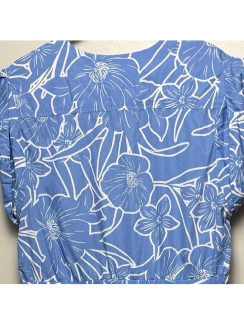 Steve Madden Midi Dress Size Large Cotton Short Sleeves V-Neck Floral Sky Blue - Picture 5 of 6